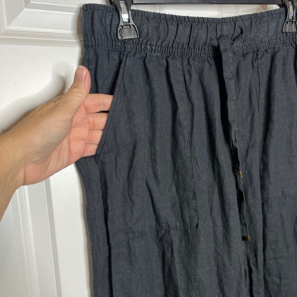 Joie Medium Black 100% Linen Wide Leg Drawstring Pants Womens Pants - Picture 3 of 7